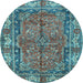 Round Machine Washable Persian Light Blue Traditional Rug, wshtr3976lblu