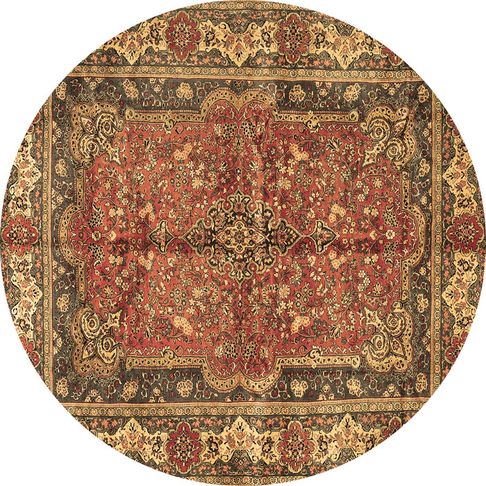 Round Persian Brown Traditional Rug, tr3976brn