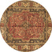 Round Persian Brown Traditional Rug, tr3976brn