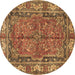 Round Machine Washable Persian Brown Traditional Rug, wshtr3976brn