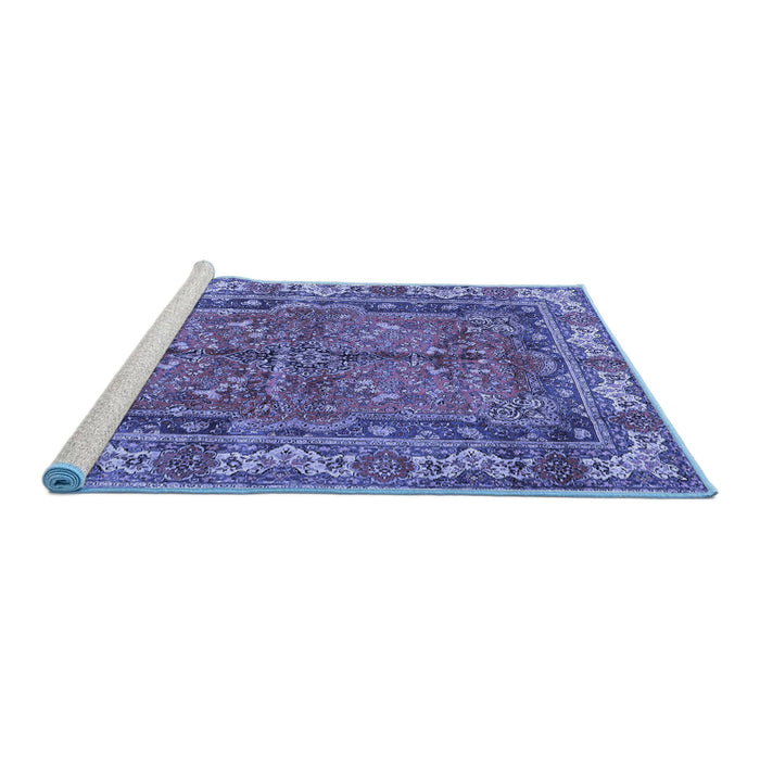 Sideview of Machine Washable Persian Blue Traditional Rug, wshtr3976blu