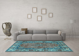 Machine Washable Persian Light Blue Traditional Rug in a Living Room, wshtr3976lblu