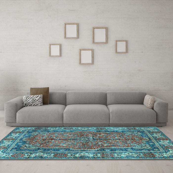 Machine Washable Persian Light Blue Traditional Rug in a Living Room, wshtr3976lblu