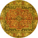 Round Machine Washable Persian Yellow Traditional Rug, wshtr3976yw