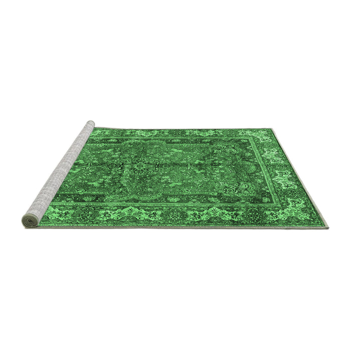 Sideview of Machine Washable Persian Emerald Green Traditional Area Rugs, wshtr3976emgrn