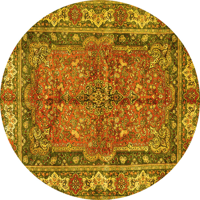 Round Persian Yellow Traditional Rug, tr3976yw