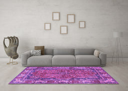 Machine Washable Persian Purple Traditional Area Rugs in a Living Room, wshtr3976pur