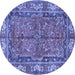 Round Machine Washable Persian Blue Traditional Rug, wshtr3976blu