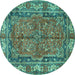 Round Machine Washable Persian Turquoise Traditional Area Rugs, wshtr3976turq