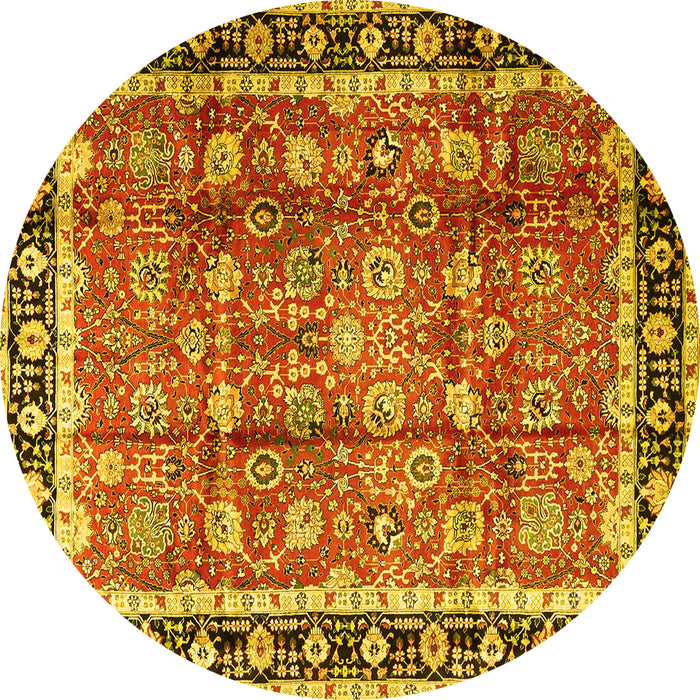Round Persian Yellow Traditional Rug, tr3977yw