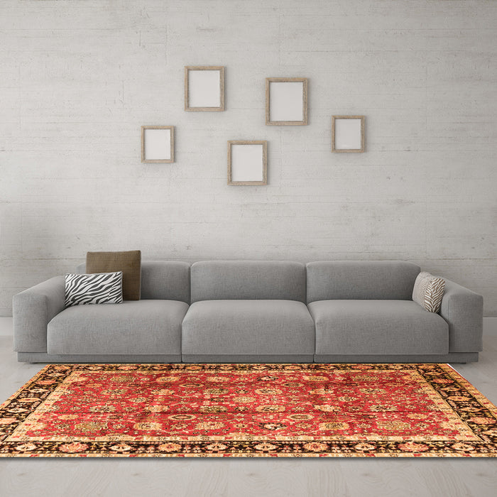 Machine Washable Persian Orange Traditional Area Rugs in a Living Room, wshtr3977org