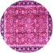 Round Machine Washable Persian Pink Traditional Rug, wshtr3977pnk