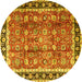 Round Machine Washable Persian Yellow Traditional Rug, wshtr3977yw