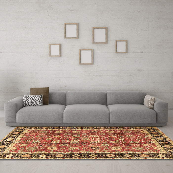 Machine Washable Persian Brown Traditional Rug in a Living Room,, wshtr3977brn