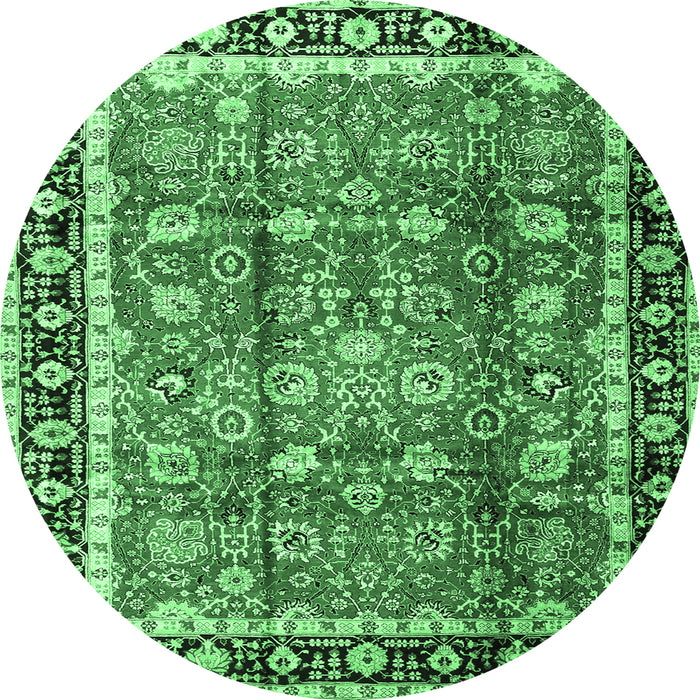 Round Persian Emerald Green Traditional Rug, tr3977emgrn
