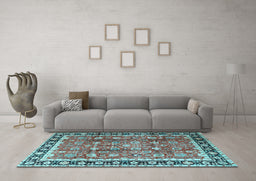 Machine Washable Persian Light Blue Traditional Rug in a Living Room, wshtr3977lblu