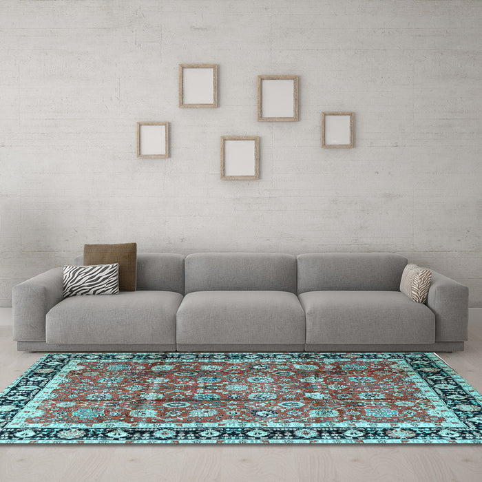 Machine Washable Persian Light Blue Traditional Rug in a Living Room, wshtr3977lblu