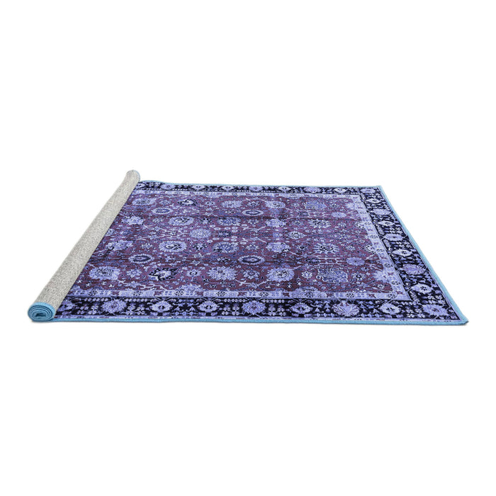 Sideview of Machine Washable Persian Blue Traditional Rug, wshtr3977blu