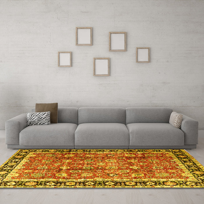 Machine Washable Persian Yellow Traditional Rug in a Living Room, wshtr3977yw