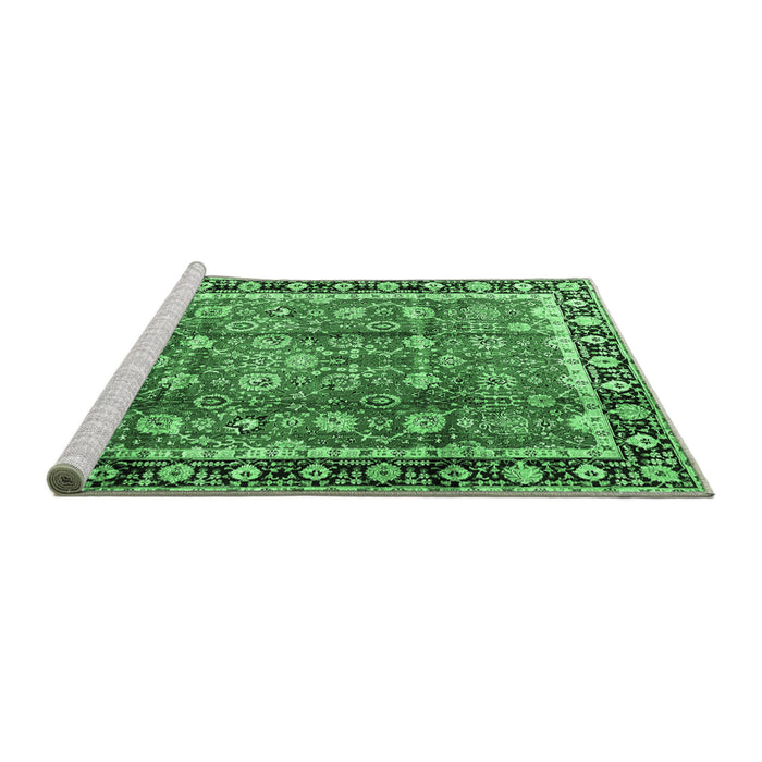 Sideview of Machine Washable Persian Emerald Green Traditional Area Rugs, wshtr3977emgrn
