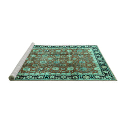 Sideview of Machine Washable Persian Turquoise Traditional Area Rugs, wshtr3977turq
