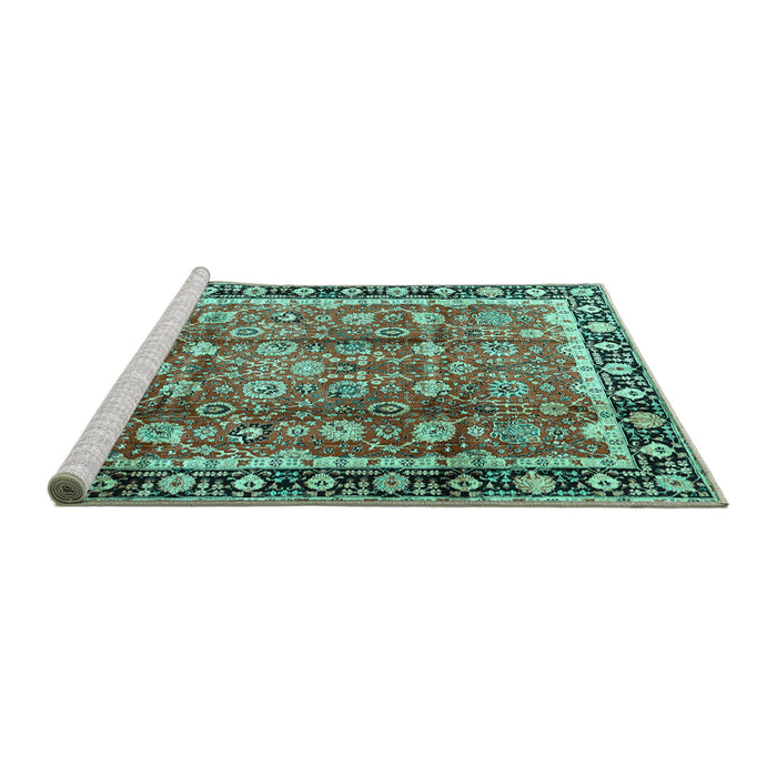 Sideview of Machine Washable Persian Turquoise Traditional Area Rugs, wshtr3977turq