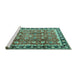 Sideview of Machine Washable Persian Turquoise Traditional Area Rugs, wshtr3977turq