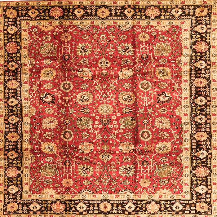 Round Machine Washable Persian Orange Traditional Area Rugs, wshtr3977org