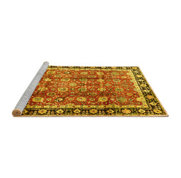 Sideview of Machine Washable Persian Yellow Traditional Rug, wshtr3977yw