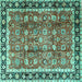 Square Machine Washable Persian Turquoise Traditional Area Rugs, wshtr3977turq