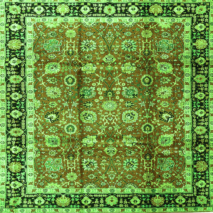 Round Machine Washable Persian Green Traditional Area Rugs, wshtr3977grn