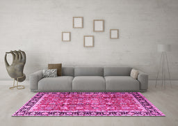 Machine Washable Persian Pink Traditional Rug in a Living Room, wshtr3977pnk