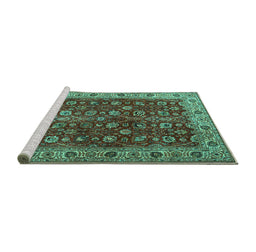 Sideview of Machine Washable Persian Turquoise Traditional Area Rugs, wshtr3978turq