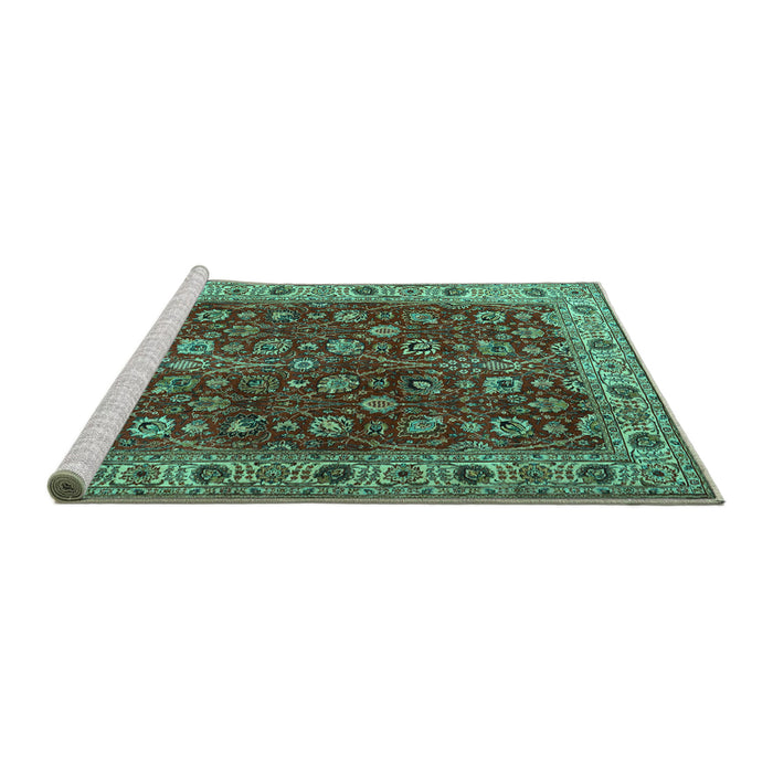 Sideview of Machine Washable Persian Turquoise Traditional Area Rugs, wshtr3978turq