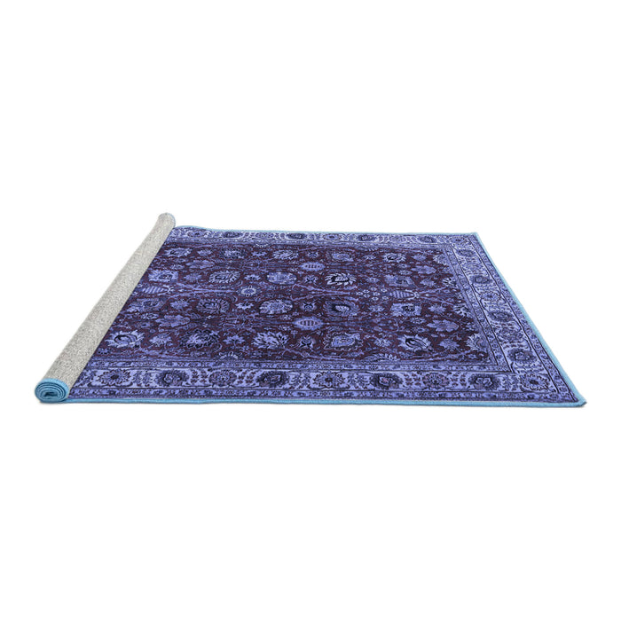 Sideview of Machine Washable Persian Blue Traditional Rug, wshtr3978blu