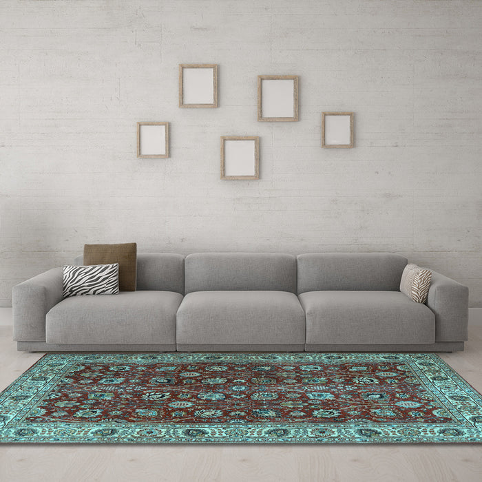 Machine Washable Persian Light Blue Traditional Rug in a Living Room, wshtr3978lblu