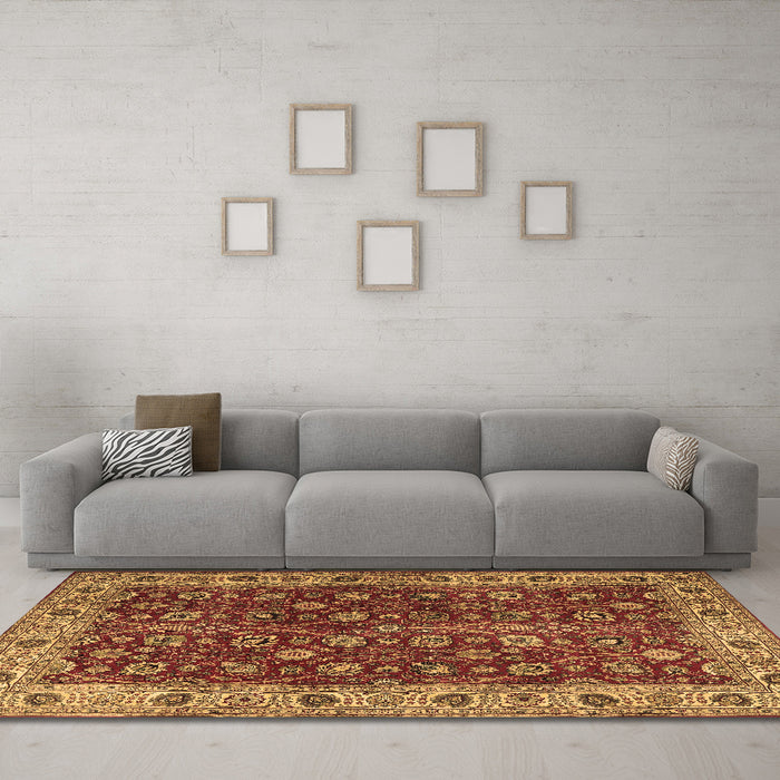 Machine Washable Persian Brown Traditional Rug in a Living Room,, wshtr3978brn
