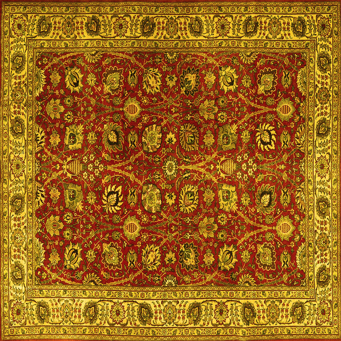 Square Machine Washable Persian Yellow Traditional Rug, wshtr3978yw