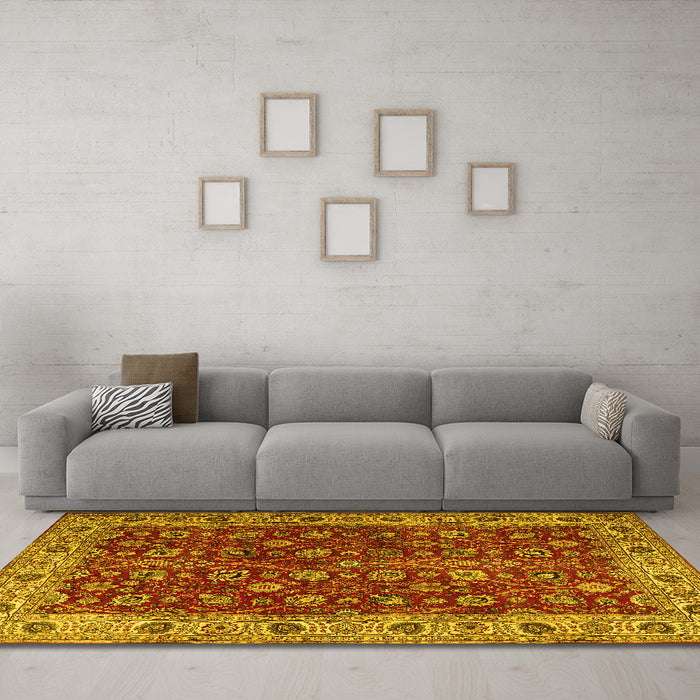 Machine Washable Persian Yellow Traditional Rug in a Living Room, wshtr3978yw