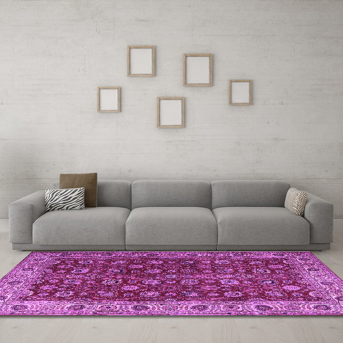 Machine Washable Persian Purple Traditional Area Rugs in a Living Room, wshtr3978pur