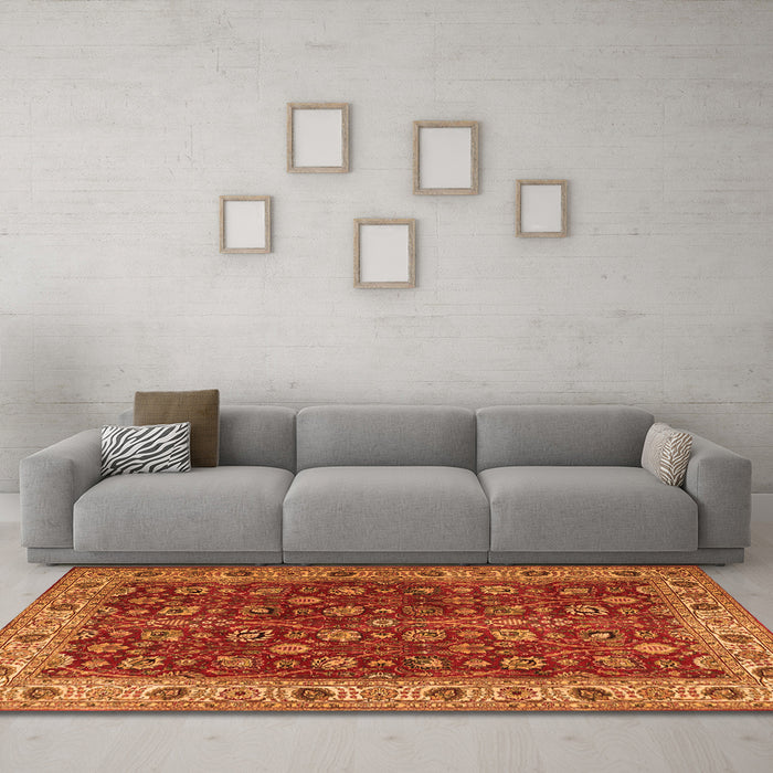 Machine Washable Persian Orange Traditional Area Rugs in a Living Room, wshtr3978org