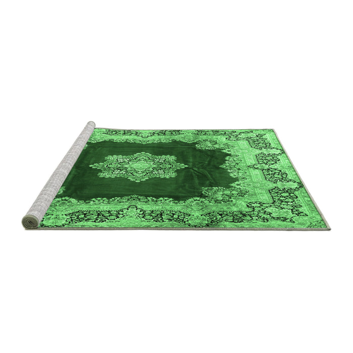 Sideview of Machine Washable Medallion Emerald Green Traditional Area Rugs, wshtr3979emgrn