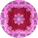 Round Machine Washable Medallion Pink Traditional Rug, wshtr3979pnk