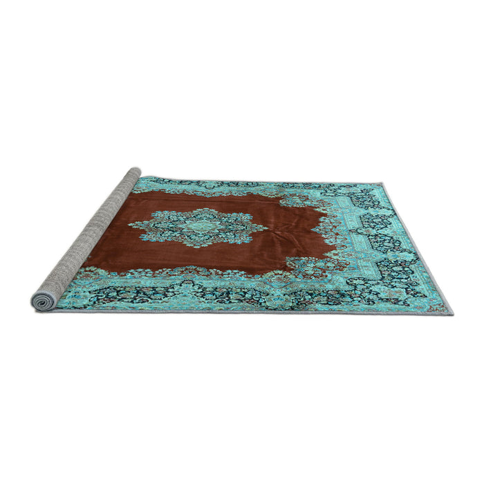 Sideview of Machine Washable Medallion Light Blue Traditional Rug, wshtr3979lblu