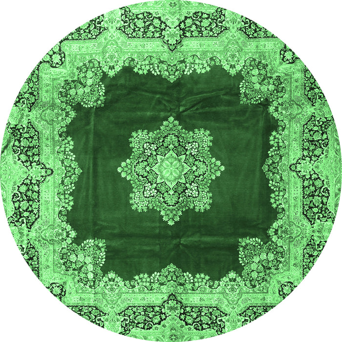 Round Medallion Emerald Green Traditional Rug, tr3979emgrn