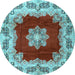 Round Machine Washable Medallion Light Blue Traditional Rug, wshtr3979lblu