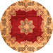 Machine Washable Medallion Orange Traditional Area Rugs, wshtr3979org