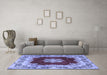 Machine Washable Medallion Blue Traditional Rug in a Living Room, wshtr3979blu