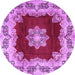 Round Machine Washable Medallion Purple Traditional Area Rugs, wshtr3979pur