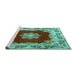 Sideview of Machine Washable Medallion Turquoise Traditional Area Rugs, wshtr3979turq